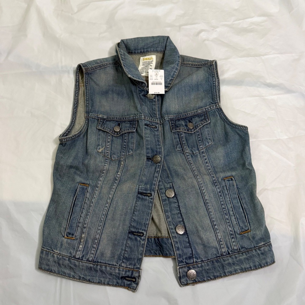 J.Crew Factory Womens Denim Trucker Jean Vest S Blue Cotton Faded Boho Layering